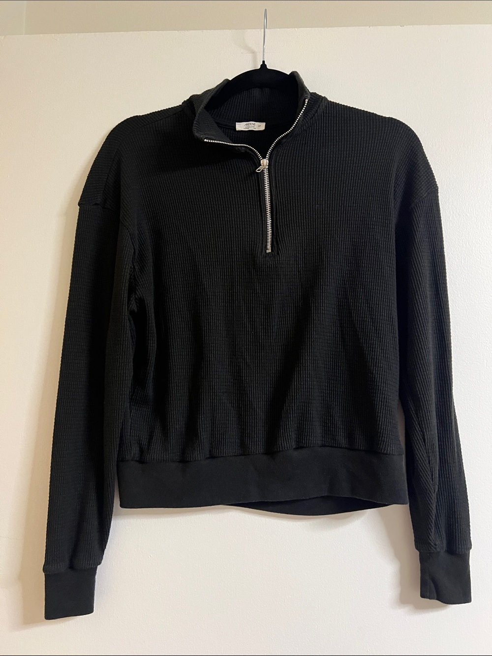 Ardene Black Half-Zip Waffle Knit Turtleneck Sweater